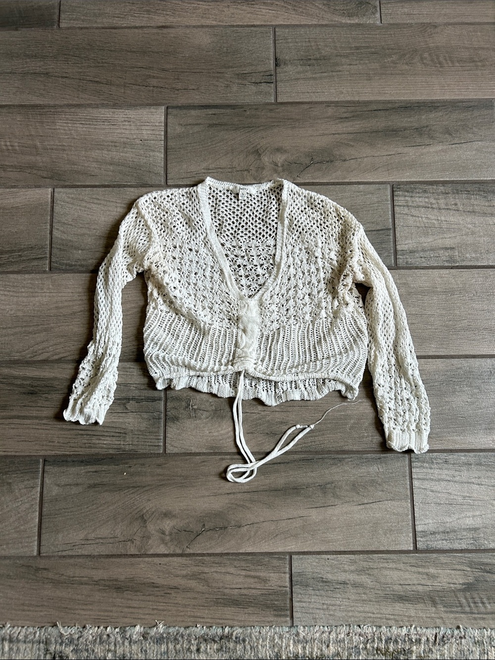 Women’s Cream Crochet Tie-Front Crop Top
